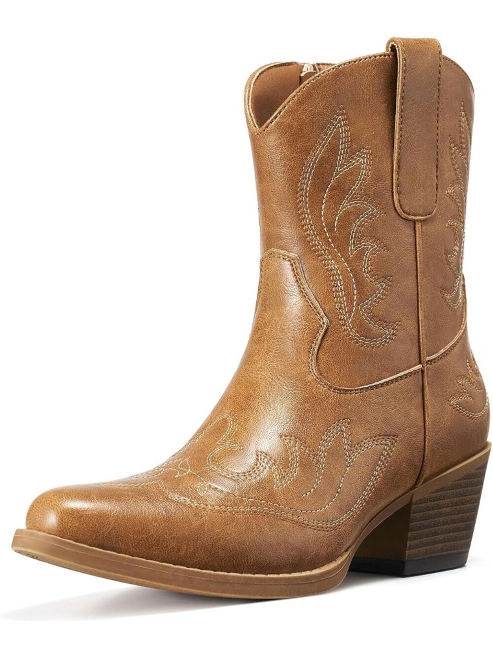 Women's Brown Short Cowgirl Booties with Side Zipper Ladies Ankle Western Boots